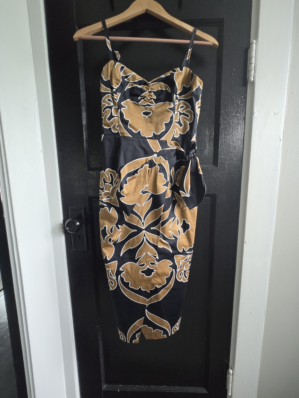 LIKE  NEW WHBM & Gold Floral Midi Dress with Tie, SZ 00